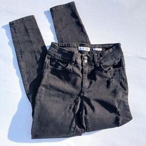 Black Skinny Jeans size 7 / 28 mid rise YMI WBB Distressed Denim Pants Jeggings